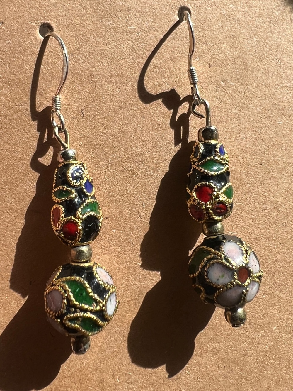 Bohemian Multi-Color Cloisonné Drop Earrings